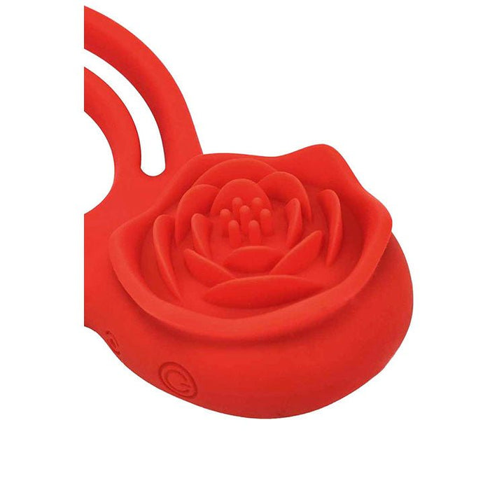 Adam & Eve Vibrating Rose Double Enhancer Cock & Balls Ring - Red