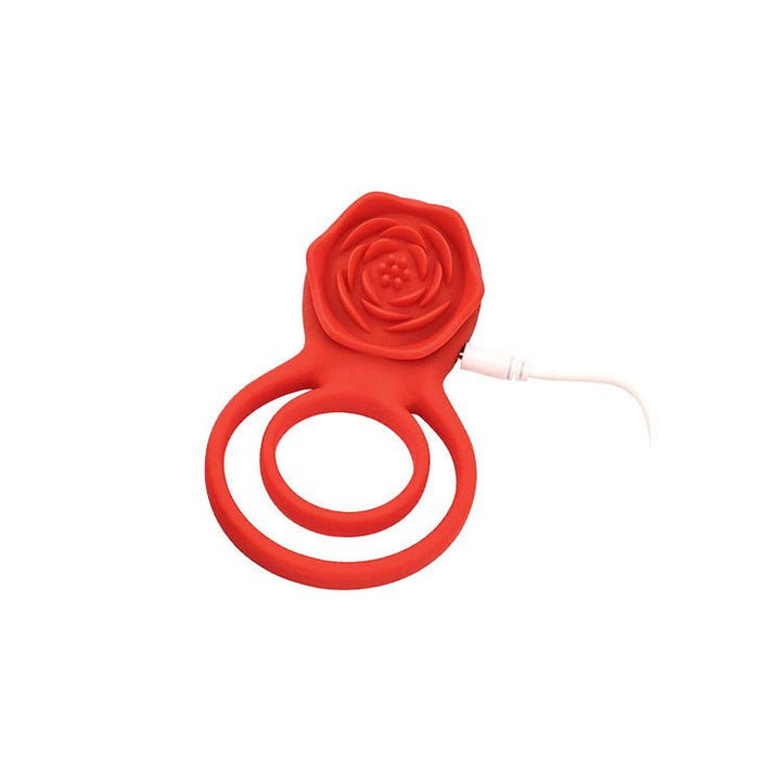Adam & Eve Vibrating Rose Double Enhancer Cock & Balls Ring - Red