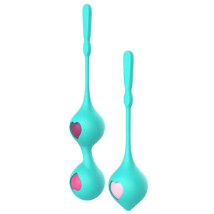 Adam & Eve Eves Kegel Hearts - Teal Weighted Kegel Balls - Set of 2