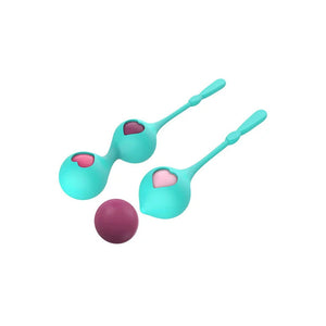 Adam & Eve Eves Kegel Hearts - Teal Weighted Kegel Balls - Set of 2