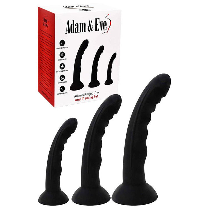 Adam & Eve Adams Ridged Trio - Black Anal Dildo Training Kit
