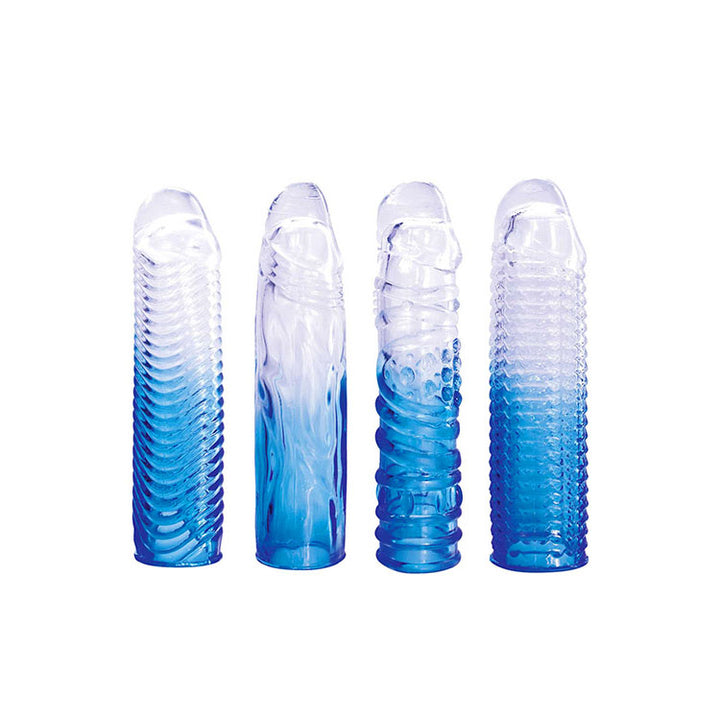 Adam & Eve Sapphire Penis Sleeve Set - Blue Clear
