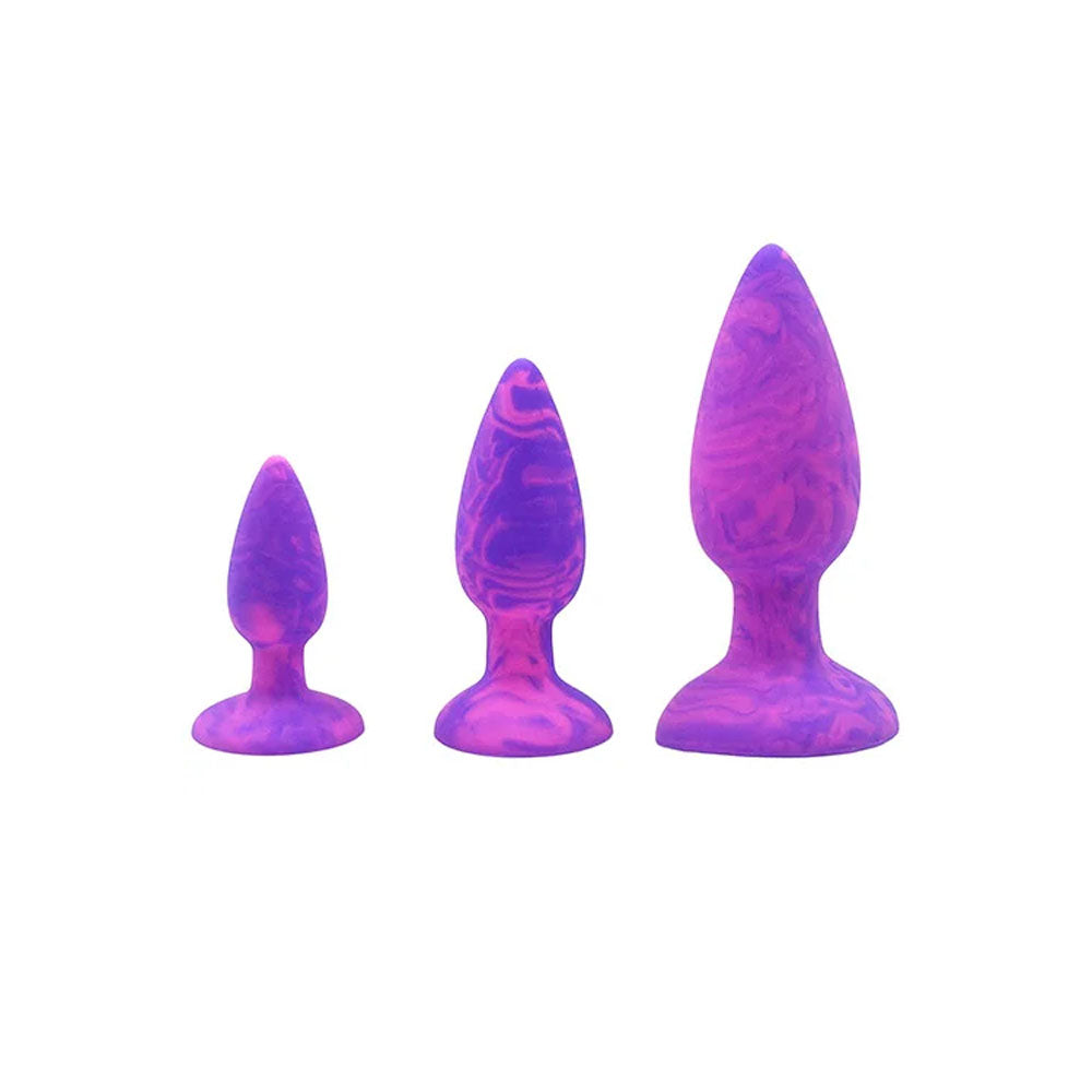 Adam & Eve Colour Swirl Anal Plug Set - Purple/Pink - Set of 3 Sizes