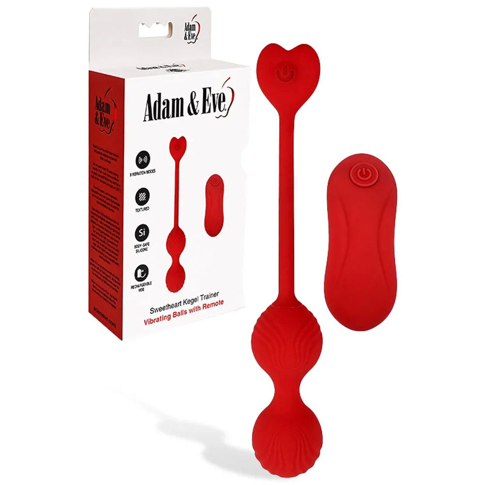 Adam & Eve Sweetheart Kegel Trainer - Vibrating Kegel Balls with Remote - Red