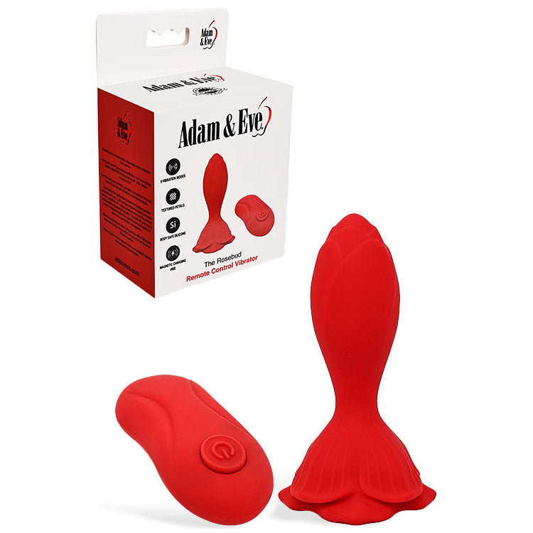 Adam & Eve The Rosebud - Vibrating Butt Plug with Remote - Red