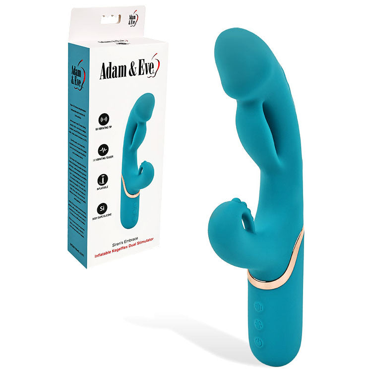 Adam & Eve Sirens Embrace Inflatable Kegelflex Rabbit Vibrator - Teal