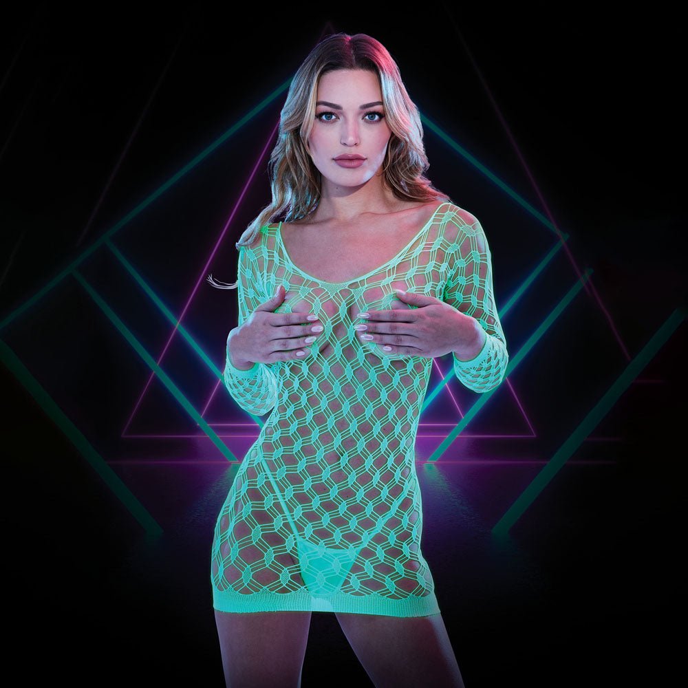 Lapdance Glow In The Dark Mesh Mini Dress - OS