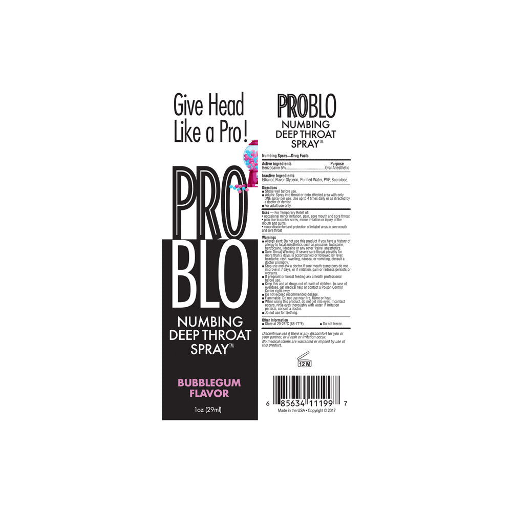 ProBlo Deep Throat Spray - Bubblegum Flavoured 30ml