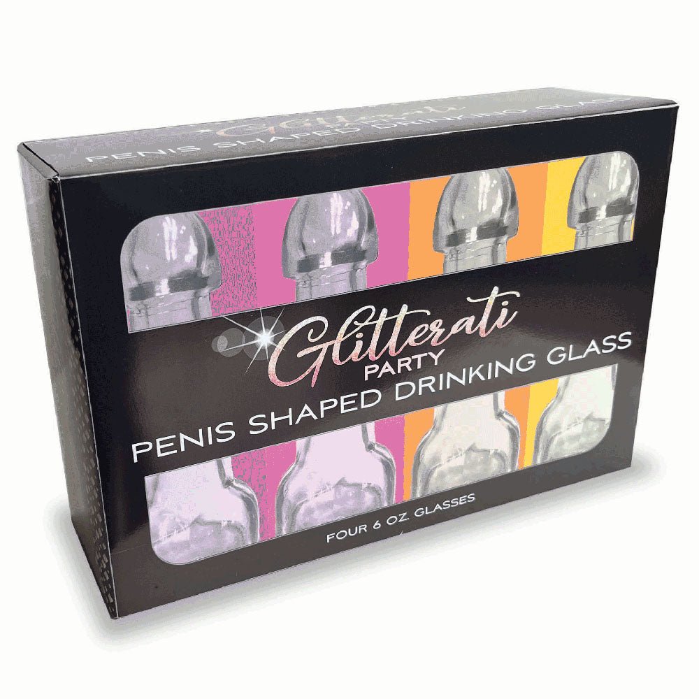 Glitterati Penis 6oz Drinking Glass - 4 Pack