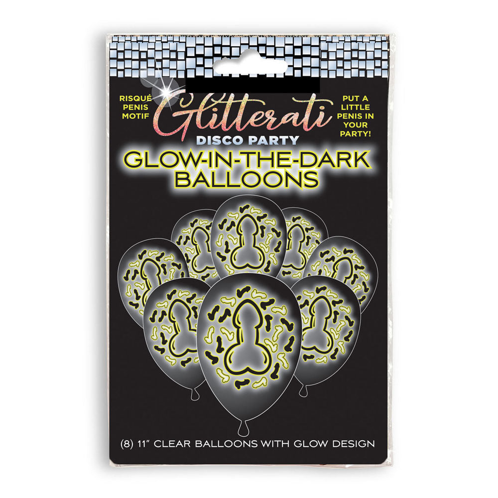 Glitterati Disco Party Glow In The Dark Balloons - 8 Pack