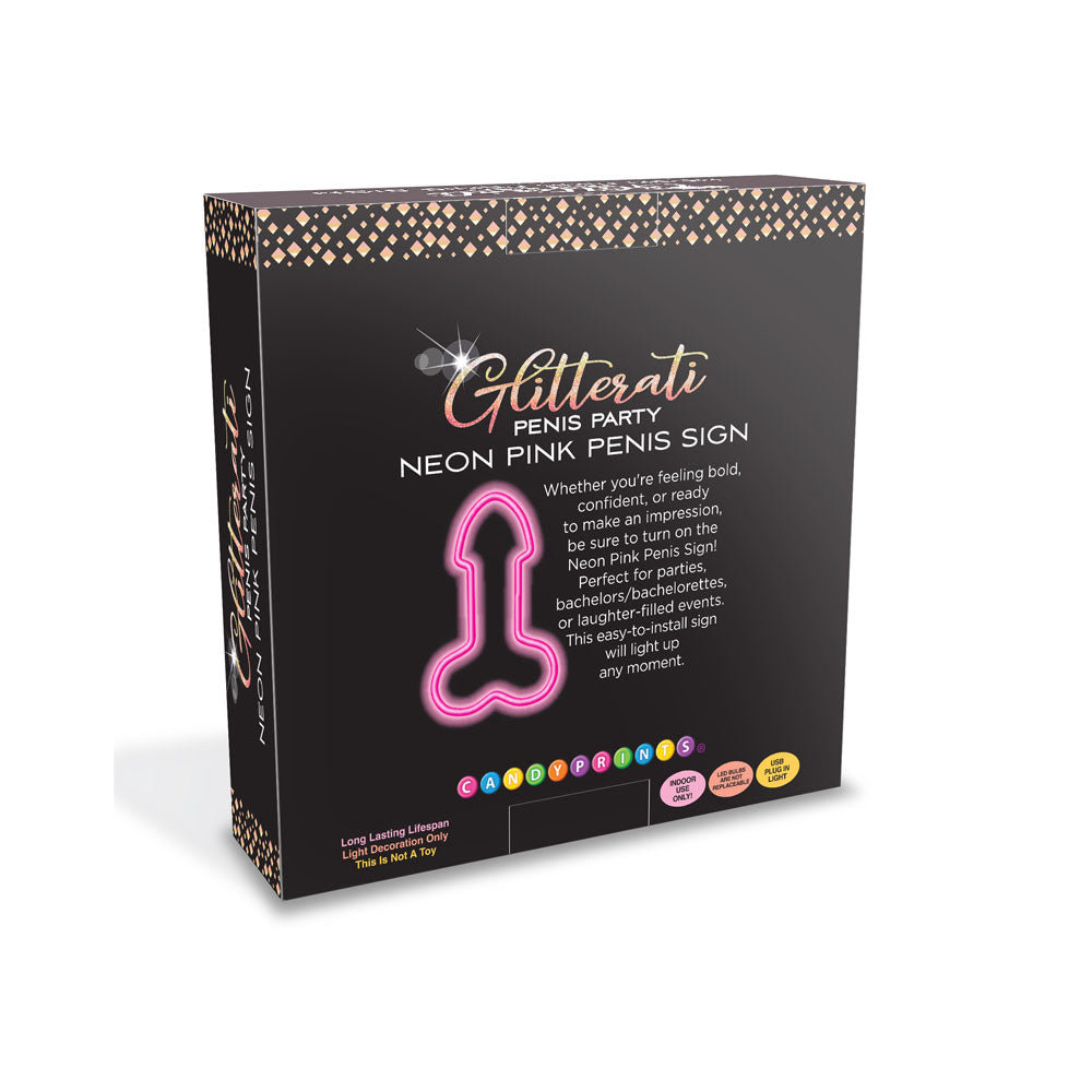 Glitterati Neon Pink Penis Novelty Sign
