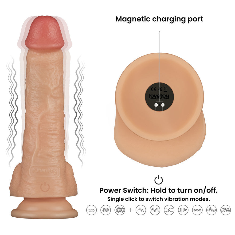 Lovetoy 8 Inch Power Basics Vibrating Dong - Flesh
