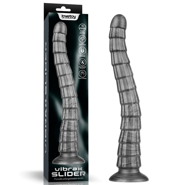 King Sized 14.5 Inch Vibrating Vibrax Slider Dildo - Grey