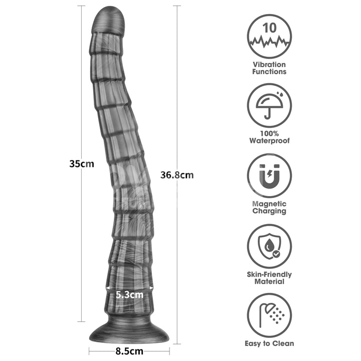 King Sized 14.5 Inch Vibrating Vibrax Slider Dildo - Grey