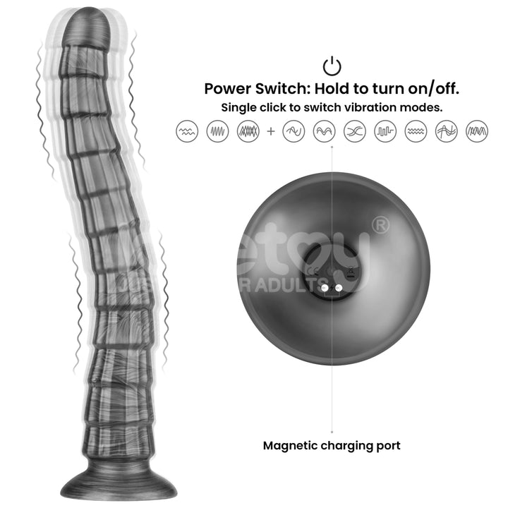 King Sized 14.5 Inch Vibrating Vibrax Slider Dildo - Grey