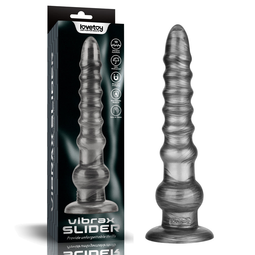 King Sized Vibrating Vibrax Slider 12.5 Inch Grey Dildo