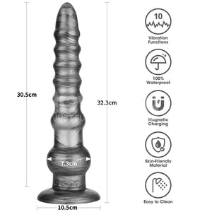 King Sized Vibrating Vibrax Slider 12.5 Inch Grey Dildo