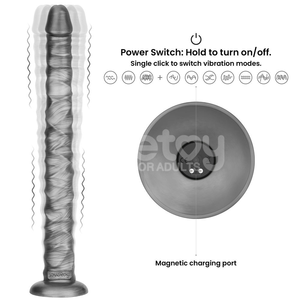 King Sized Vibrating Vibrax Slider 16 Inch Dildo - Grey