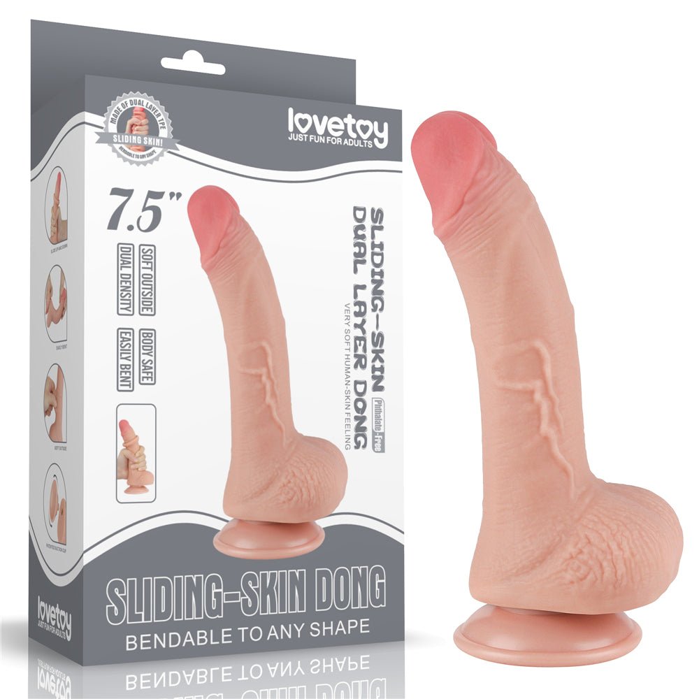 Sliding Skin Dual Layer 7.5 Inch - Flexible Skin Dong - Flesh