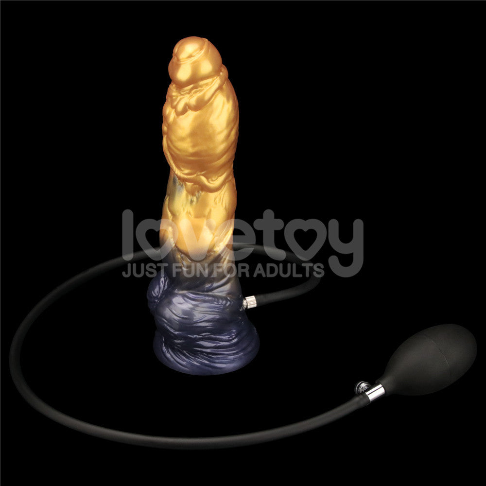 Aerosx 10 Inch Dual Density Inflatable Fantasy Dildo - Gold/Blue