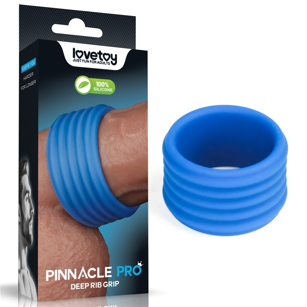 Pinnacle Pro Deep Rib Grip Cock Ring - Blue