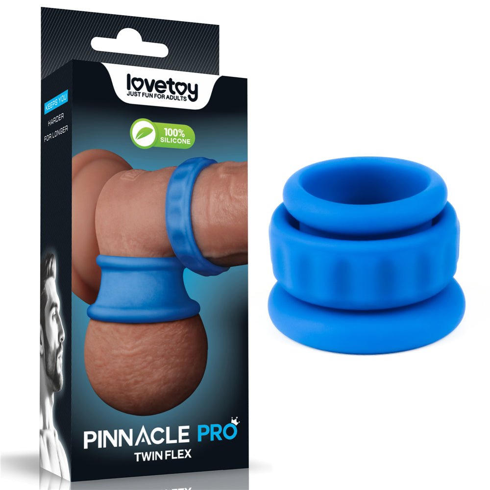 Pinnacle Pro Twin Flex Cock & Balls Ring - Blue