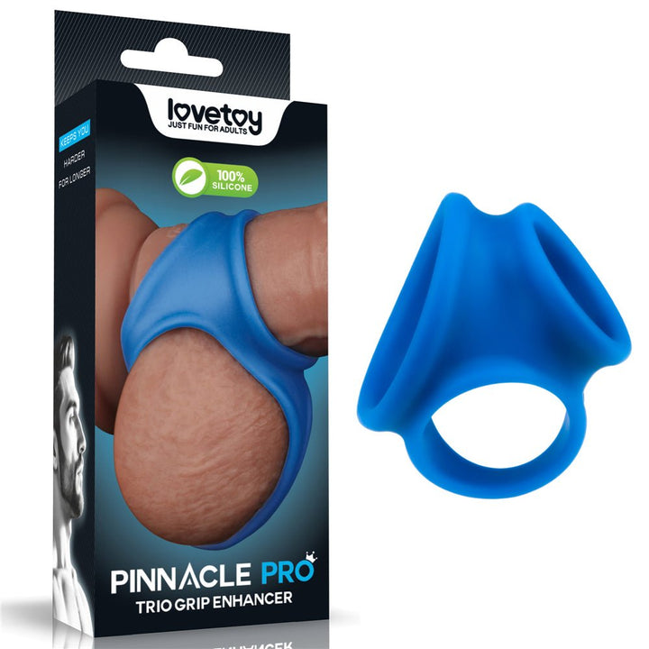 Pinnacle Pro Trio Grip Enhancer -  Cock & Balls Ring - Blue