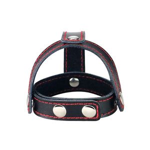 Bondage Fetish T-Style Leather Cock Ring with Ball Divider - Black