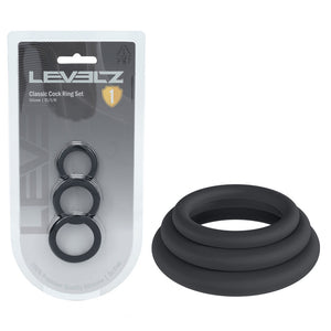 LEVELZ Classic Silicone Black Cock Ring Set