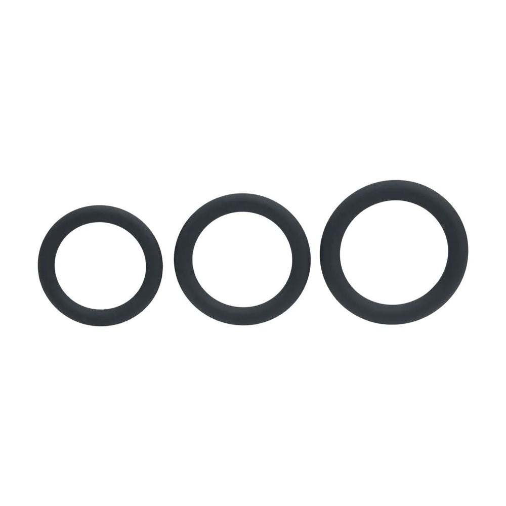 LEVELZ Classic Silicone Black Cock Ring Set - L/XL/XXL - Set of 3 Sizes