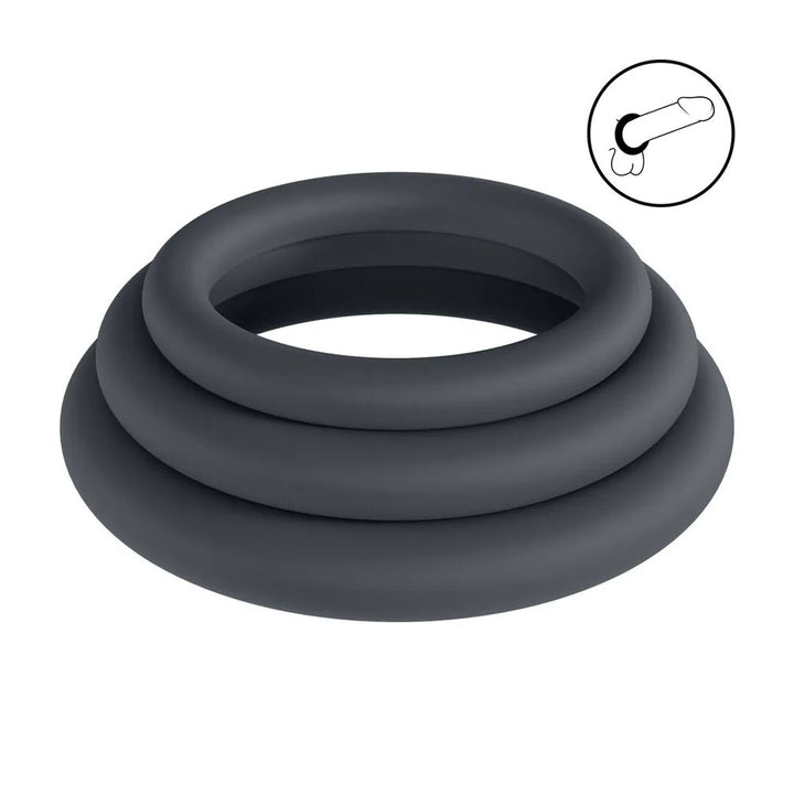 LEVELZ Classic Silicone Black Cock Ring Set - L/XL/XXL - Set of 3 Sizes