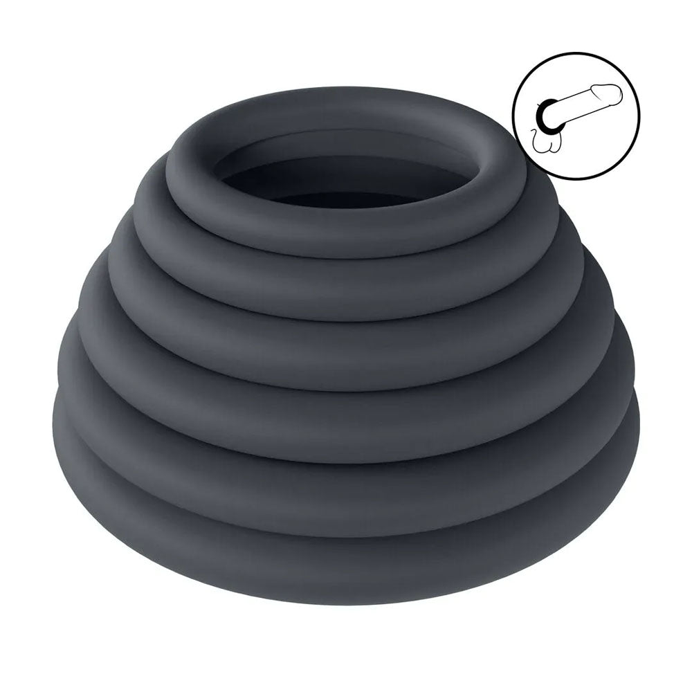 LEVELZ Classic Silicone Black Cock Ring Set - 6 Sizes