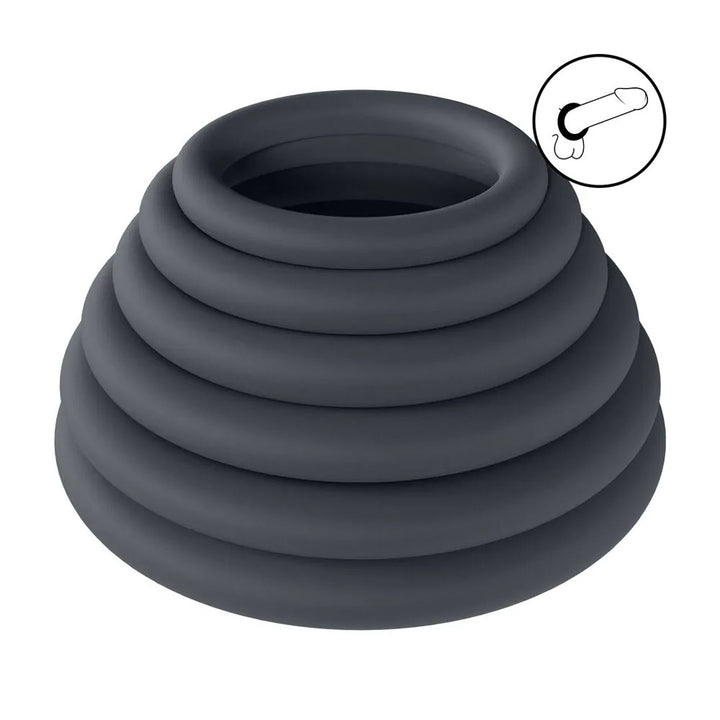 LEVELZ Classic Silicone Black Cock Ring Set - 6 Sizes