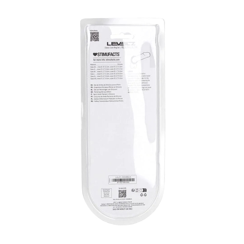 LEVELZ Classic Silicone Black Cock Ring Set - 6 Sizes