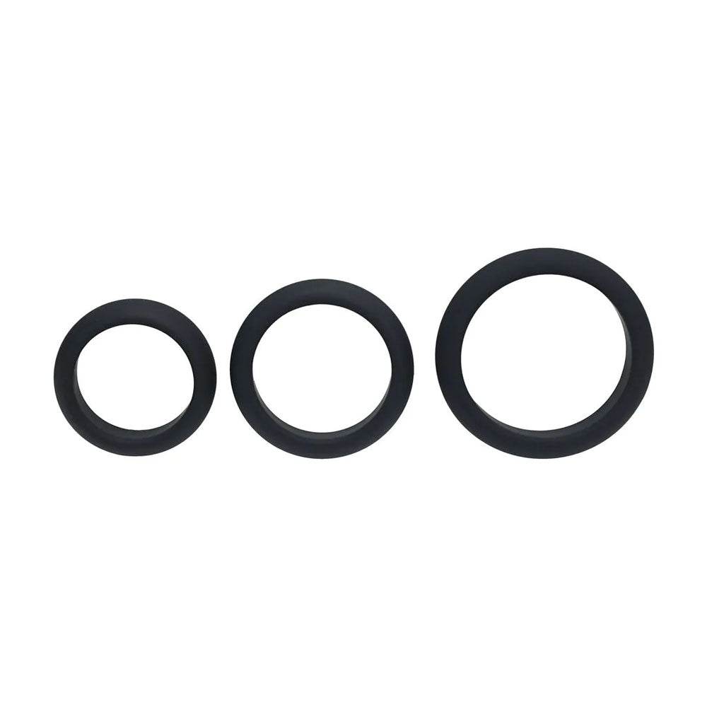 LEVELZ Wide O Silicone Black Cock Ring Set - S/M/L - Set of 3 Sizes
