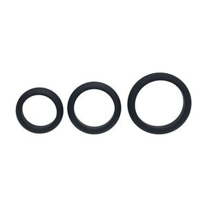 LEVELZ Wide O Silicone Black Cock Ring Set - S/M/L - Set of 3 Sizes
