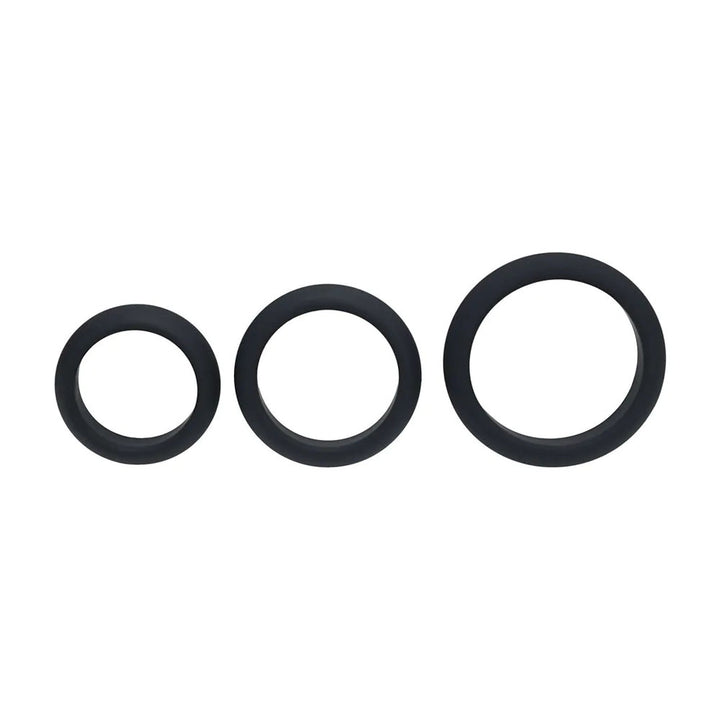 LEVELZ Wide O Silicone Black Cock Ring Set - S/M/L - Set of 3 Sizes