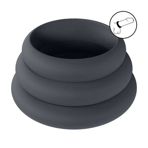 LEVELZ Wide O Silicone Black Cock Ring Set - S/M/L - Set of 3 Sizes