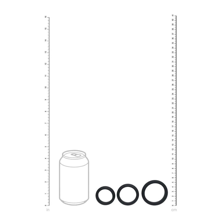 LEVELZ Wide O Silicone Black Cock Ring Set - S/M/L - Set of 3 Sizes