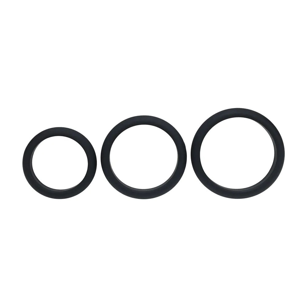 LEVELZ Wide O Silicone Black Cock Ring Set of 3 - L/XL/2X - Set of 3 Sizes