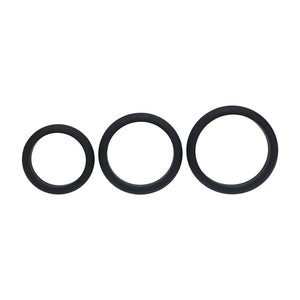 LEVELZ Wide O Silicone Black Cock Ring Set of 3 - L/XL/2X - Set of 3 Sizes