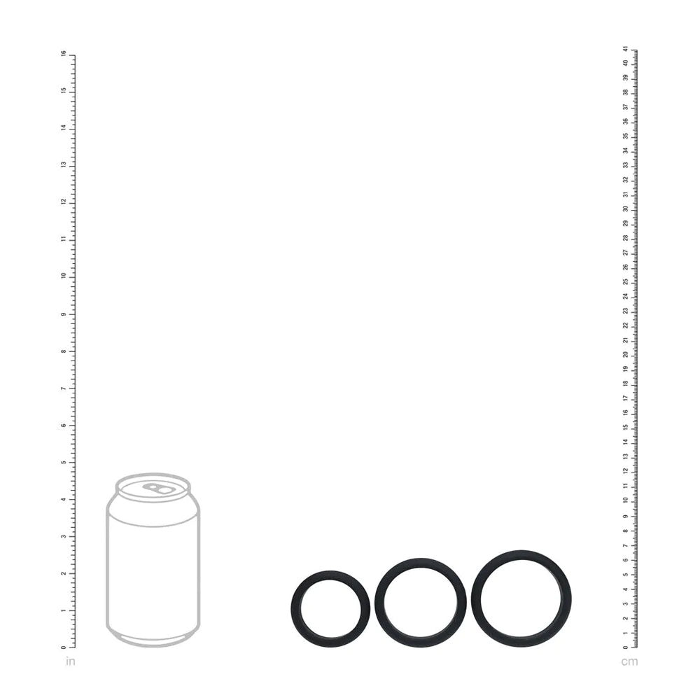 LEVELZ Wide O Silicone Black Cock Ring Set of 3 - L/XL/2X - Set of 3 Sizes