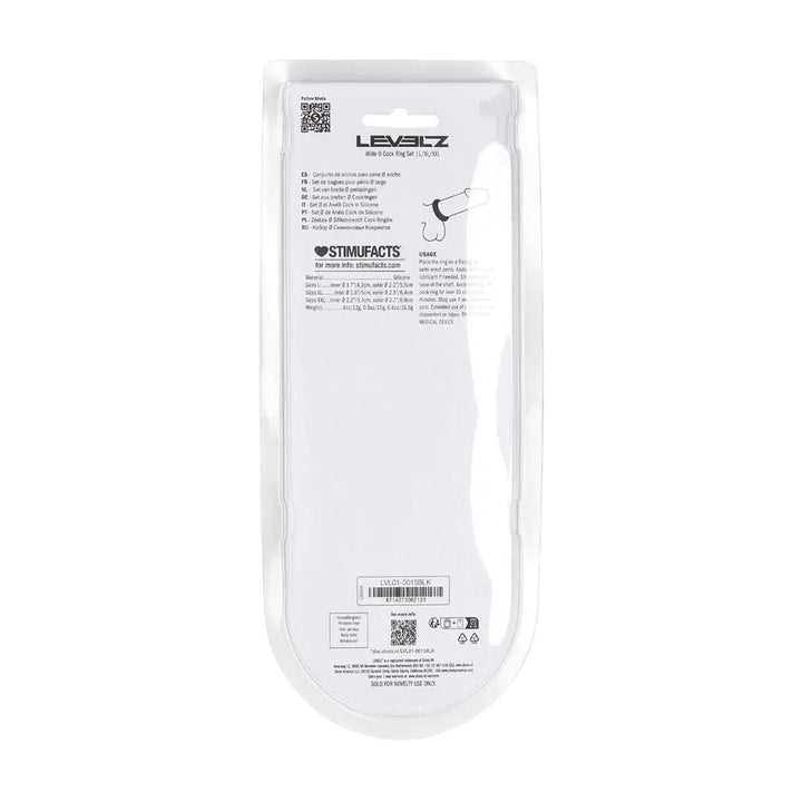 LEVELZ Wide O Silicone Black Cock Ring Set of 3 - L/XL/2X - Set of 3 Sizes