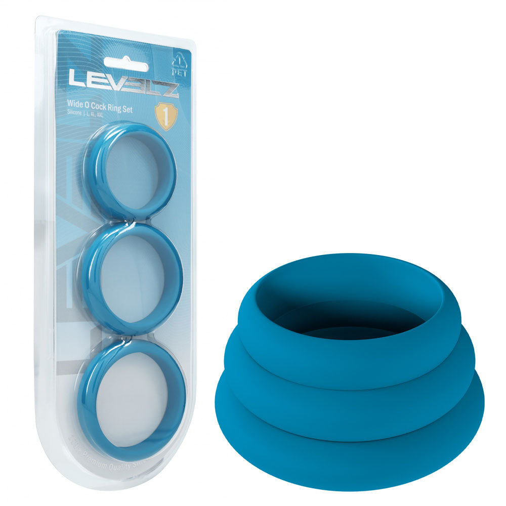 LEVELZ Wide O Silicone Teal Cock Ring Set - L/XL/2X - Set of 3 Sizes