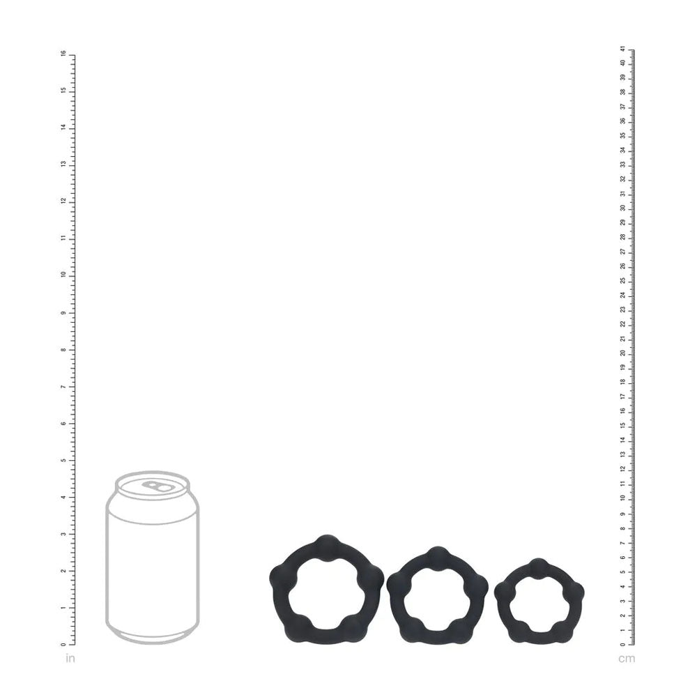LEVELZ Beaded Silicone Black Cock Ring Set - Set of 3 Sizes