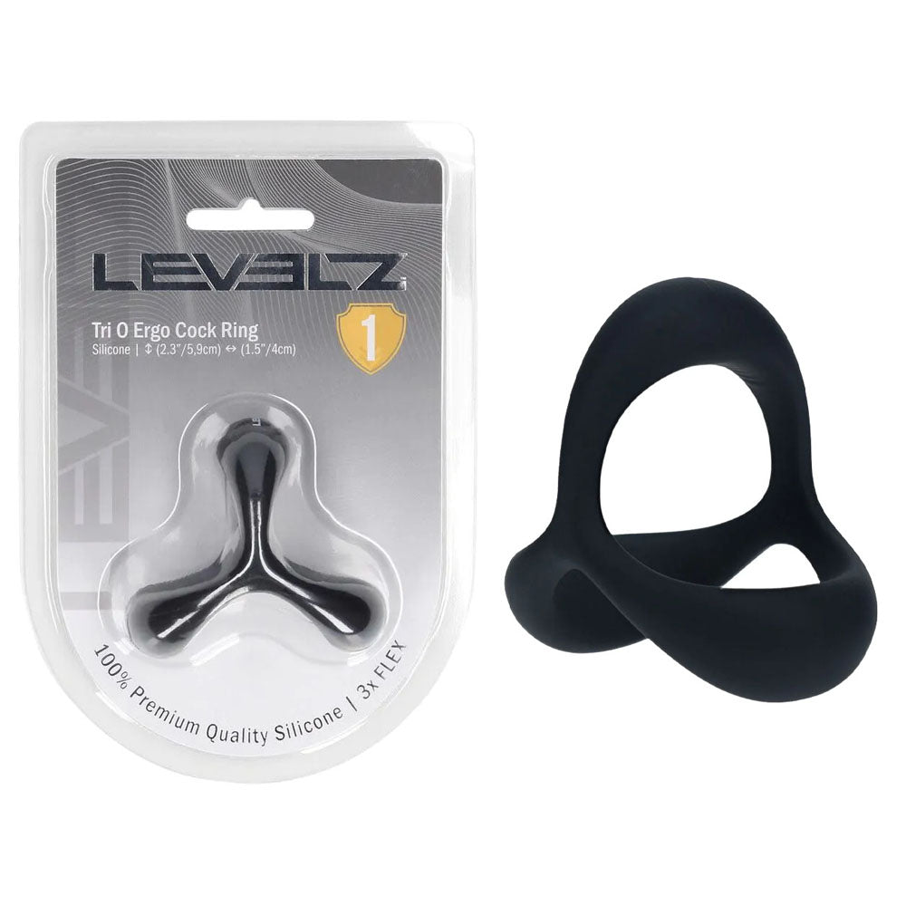 LEVELZ Tri O Ergo Silicone Black Cock & Balls Ring