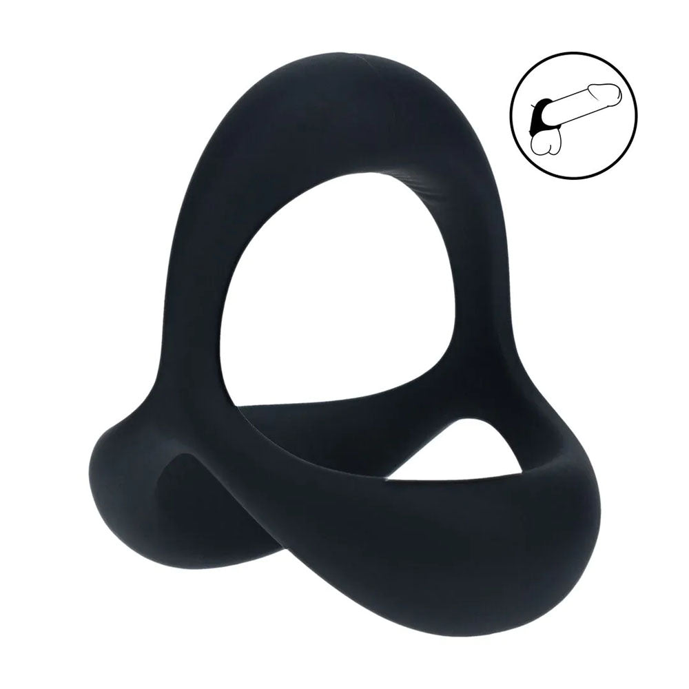 LEVELZ Tri O Ergo Silicone Black Cock & Balls Ring