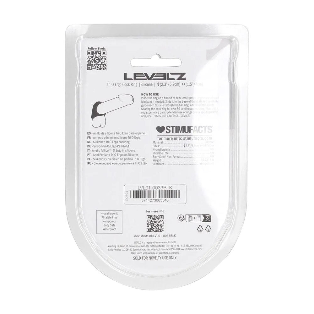 LEVELZ Tri O Ergo Silicone Black Cock & Balls Ring