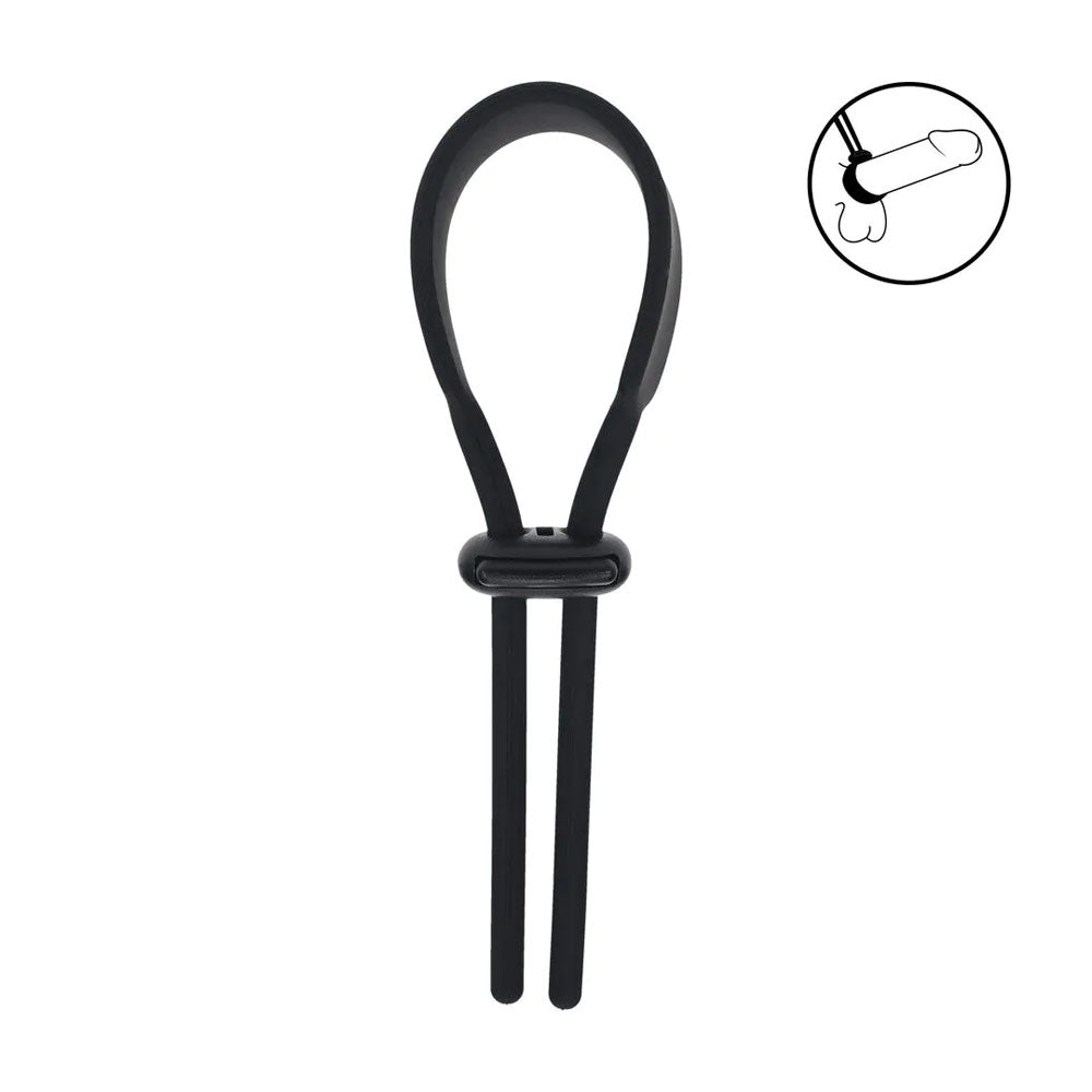 LEVELZ Wide Adjustable Silicone Lasso Cock Ring - Black