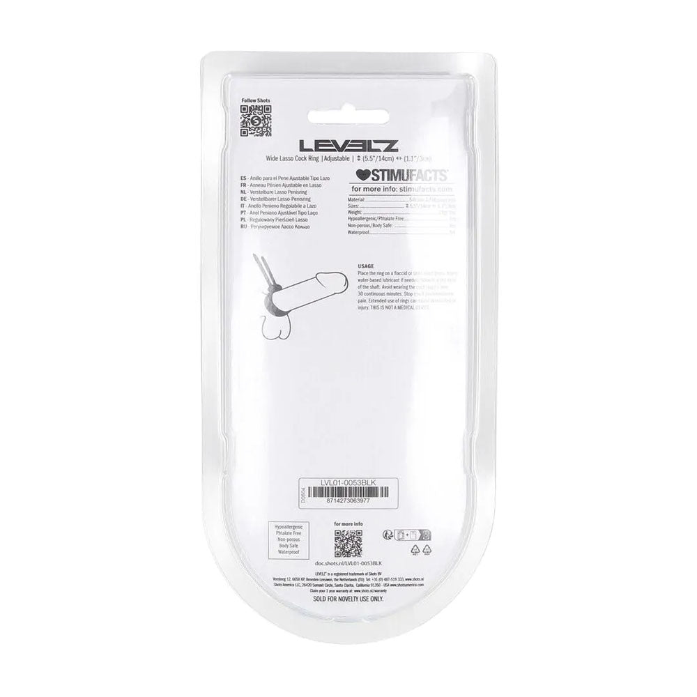 LEVELZ Wide Adjustable Silicone Lasso Cock Ring - Black